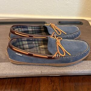 L.L. Bean Men's Blue Suede Slippers with Brown Accents